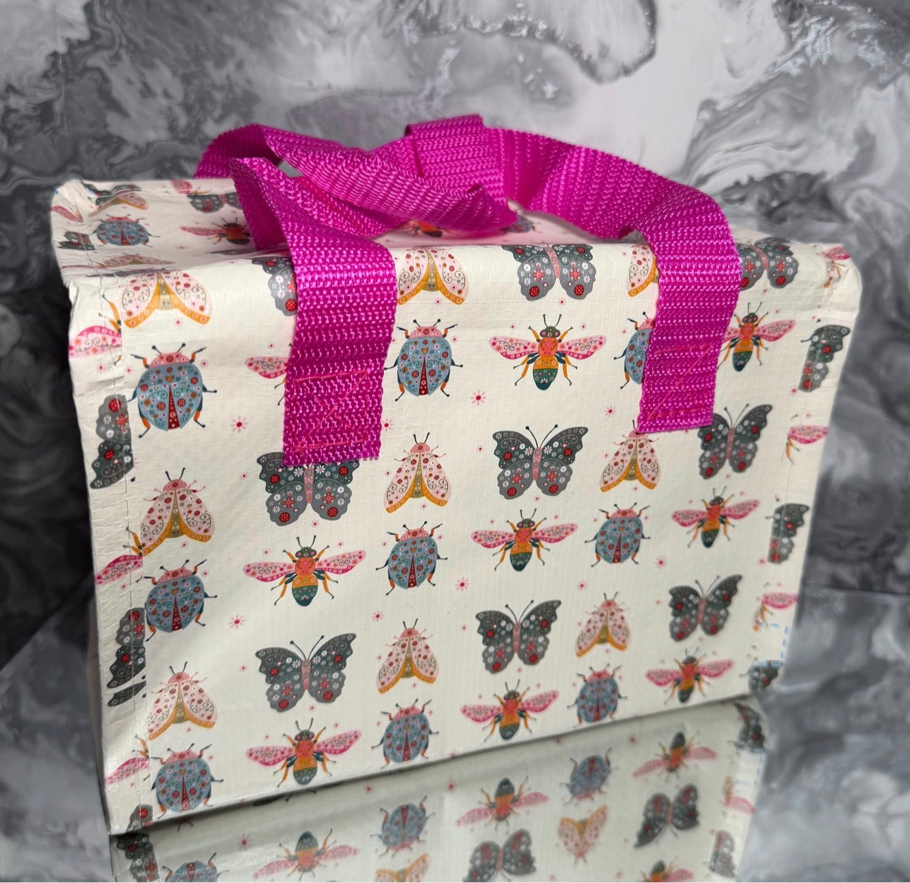 Floral Insect Insulated Lunch Bag Made from Recycled Plastic | Reusable Lunch Tote | Eco Friendly Gift | Lunch Bag for Work School Picnics