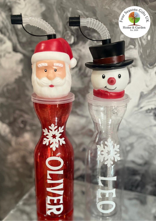 Personalised Christmas Character Drinking Bottle With Straw