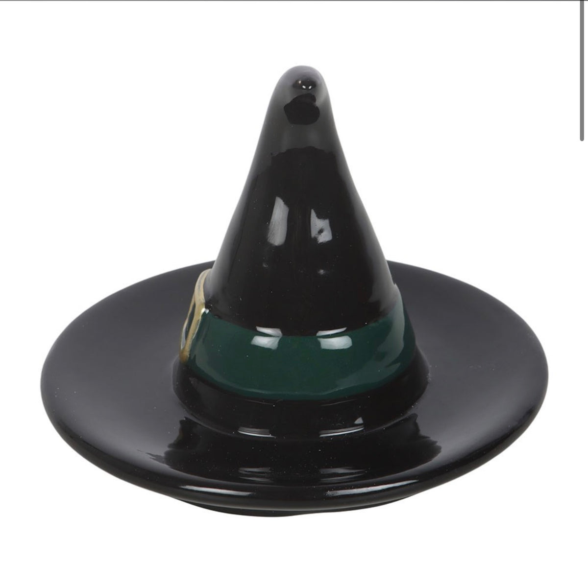 Green Witch Hat Trinket Dish – Black Ceramic Jewellery Holder