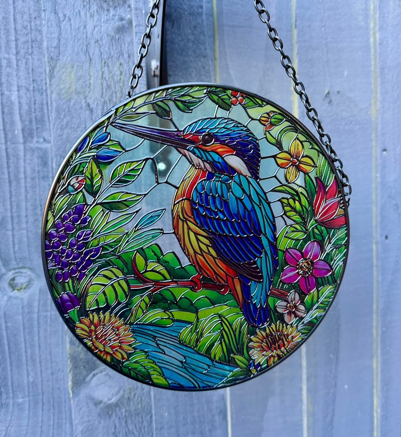 Kingfisher Suncatcher – Stained Glass Effect Hanging Window & Garden Decoration, Colourful Bird Sun Catcher Gardeners Gift