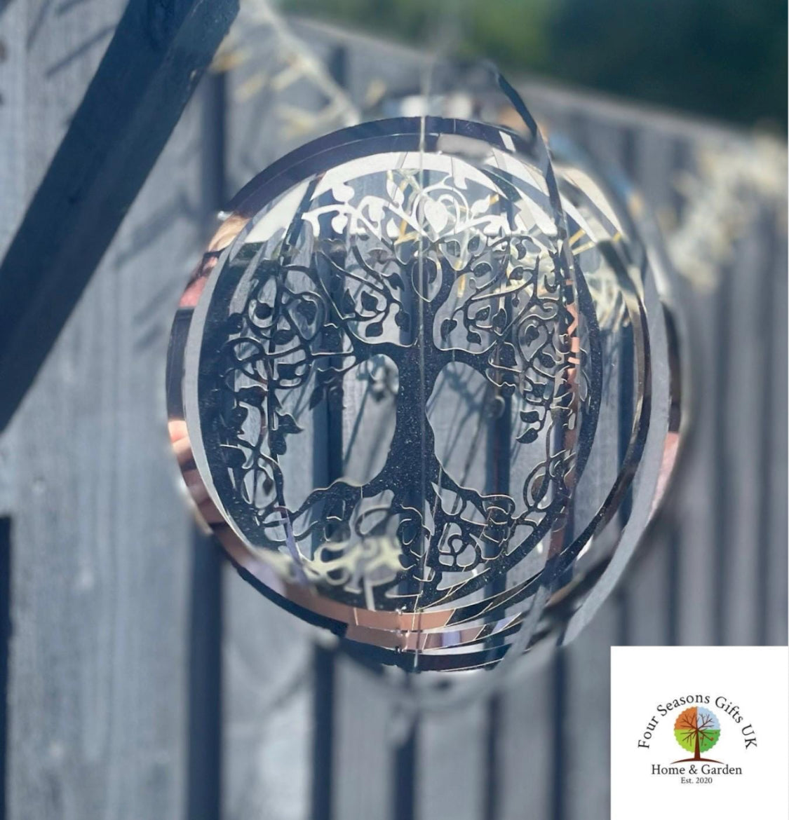 Tree of Life Stainless Steel Mirrored Wind Spinner Sun-catcher Hanging Garden Decorative Ornament