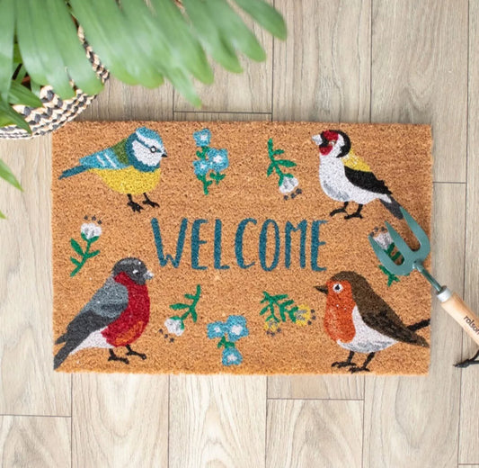 British Birds Robin Blue Tit Goldfinch Coir Non Slip Doormat  Autumn Decor Gifts