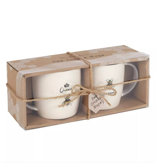 Queen Bee & Keeper Couples Ceramic Mug Set Wedding Pottery 9th Anniversary Gifts