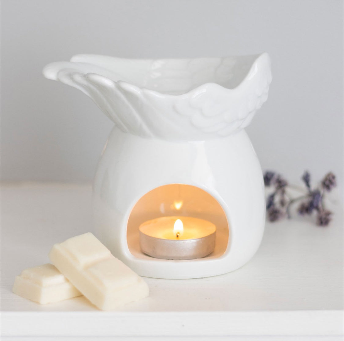 White Ceramic Angel Wing Oil Burner Wax Melt Warmer - Relaxation Gift