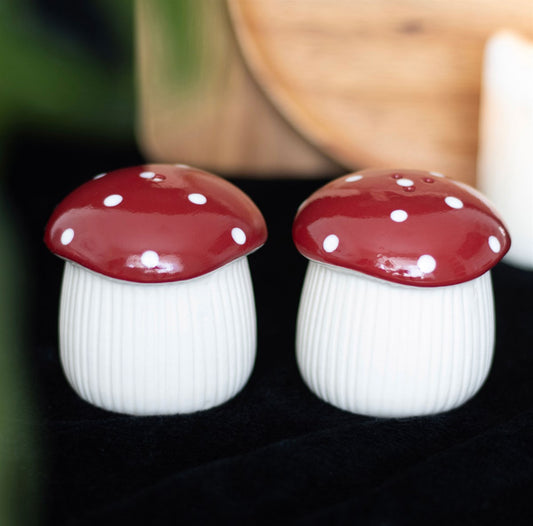 Mushroom Toadstool Salt & Pepper Pots Shakers Cruet Set Tableware Mystical Decor Gifts