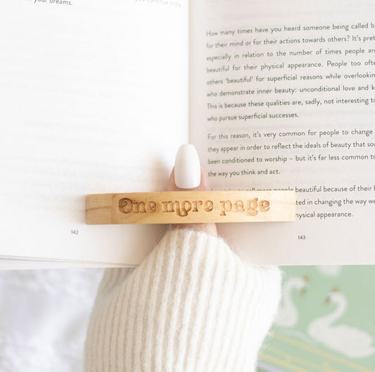 Wooden Thumb Page Holder | “One More Page” Engraved Reading Aid | Book Lover Gift | Handy Reading Accessory for Readers