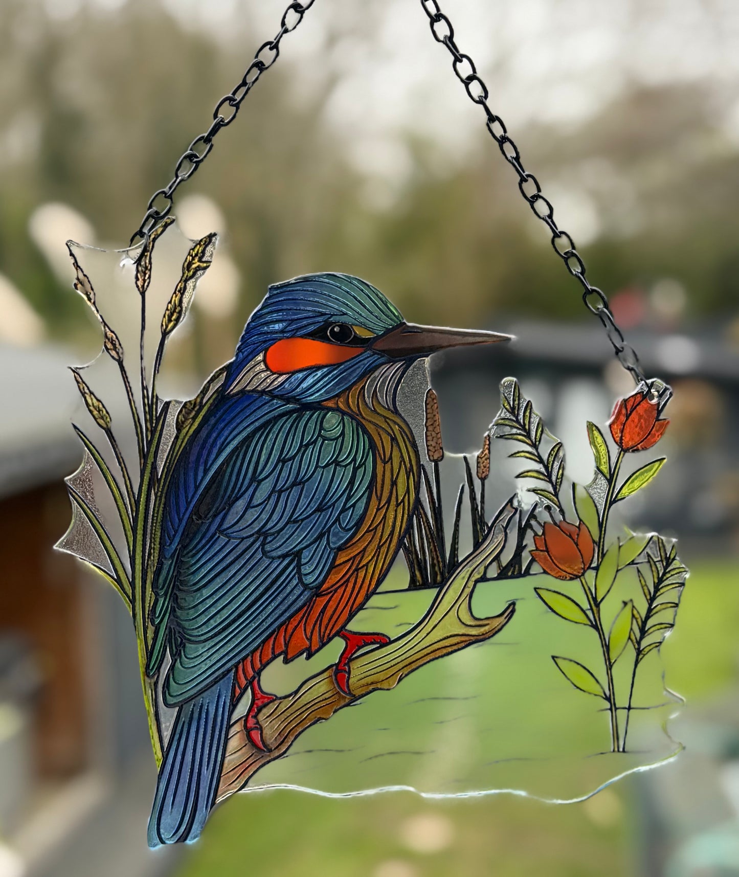 Kingfisher Suncatcher – Stained Glass Effect Hanging Window & Garden Bird Decoration Gift