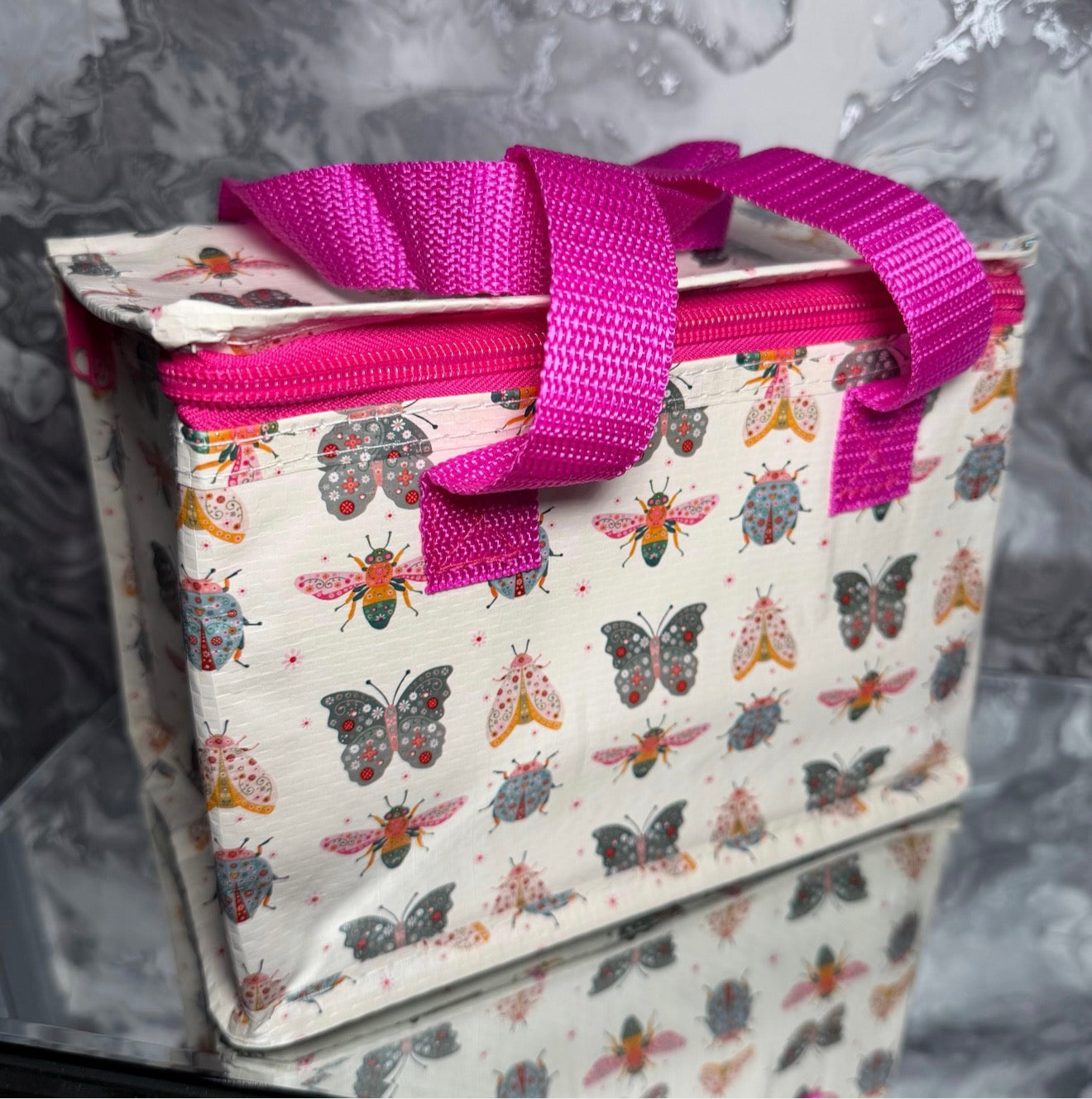 Floral Insect Insulated Lunch Bag Made from Recycled Plastic | Reusable Lunch Tote | Eco Friendly Gift | Lunch Bag for Work School Picnics