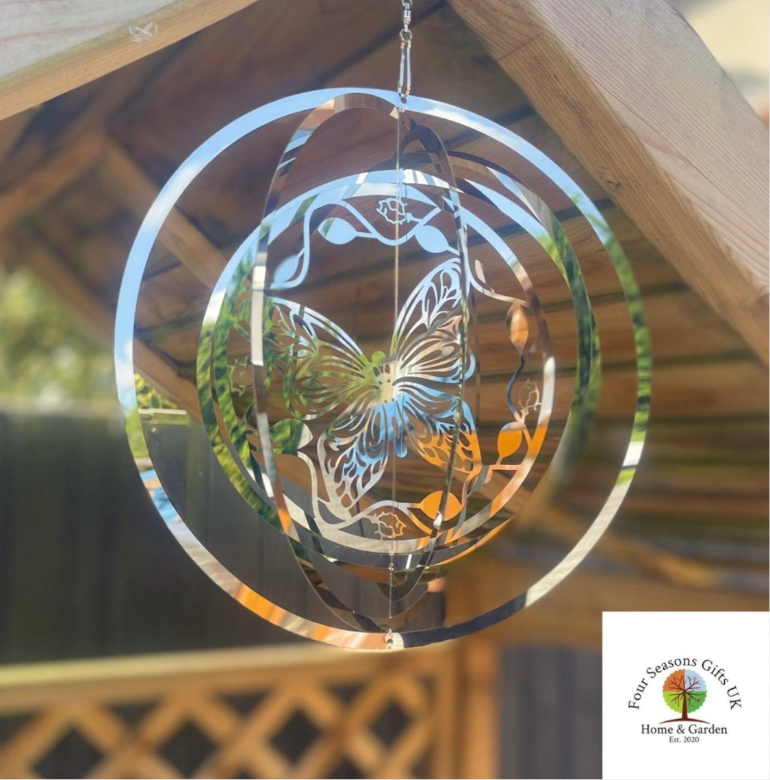 Butterfly Stainless Steel Mirrored Wind Spinner Sun-catcher Hanging Garden Decorative Ornament