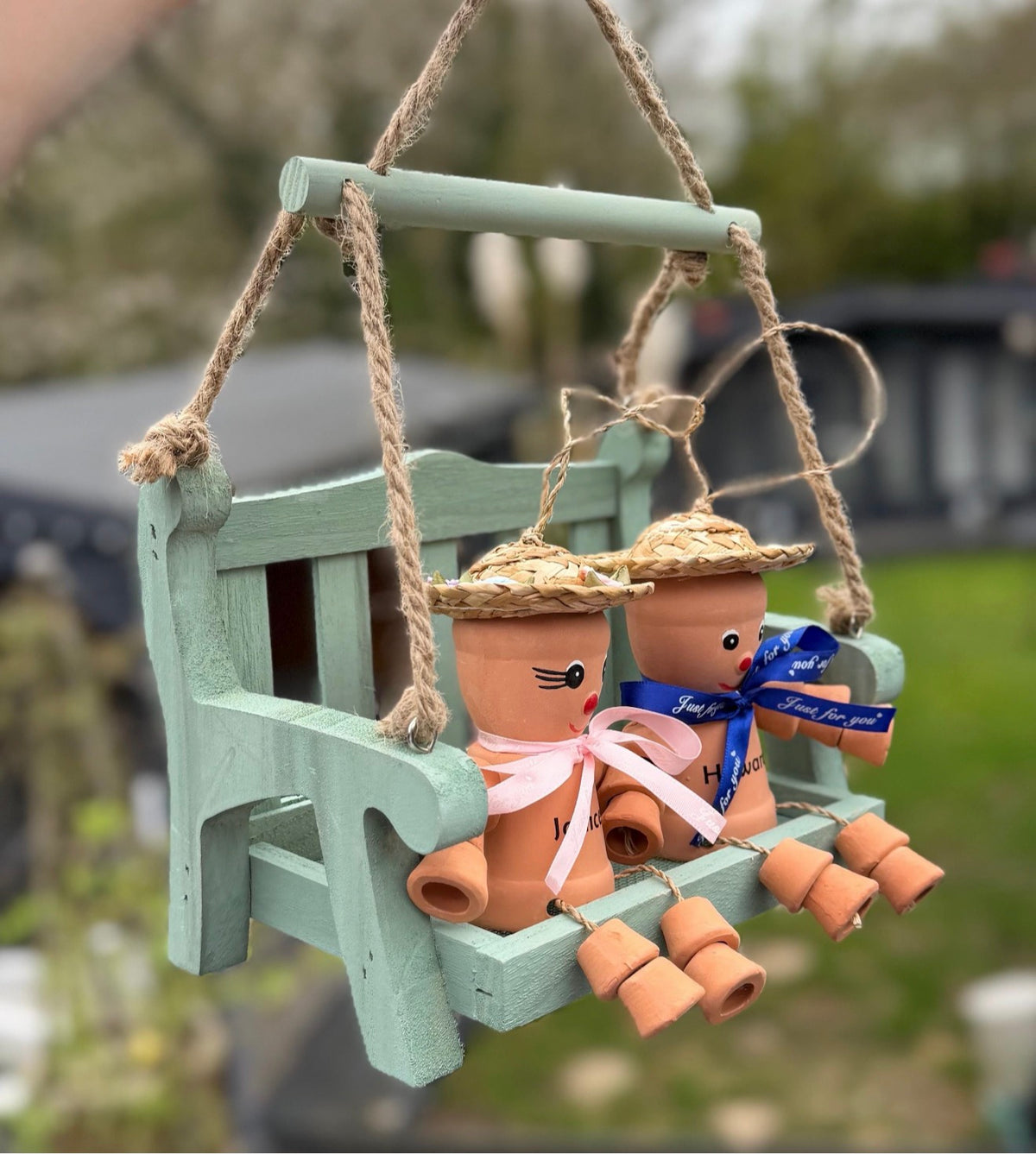 Personalised Flowerpot Couple on Swing Garden Ornament