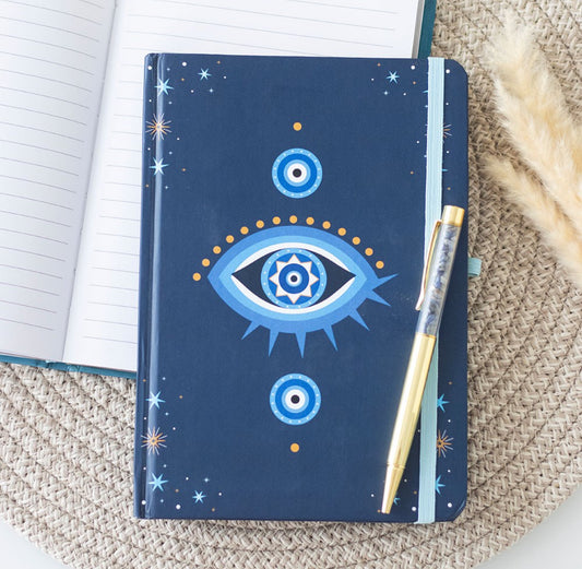 Evil Eye A5 Lined Notebook & Crystal Chip Pen Academic Student Spiritual Gifts