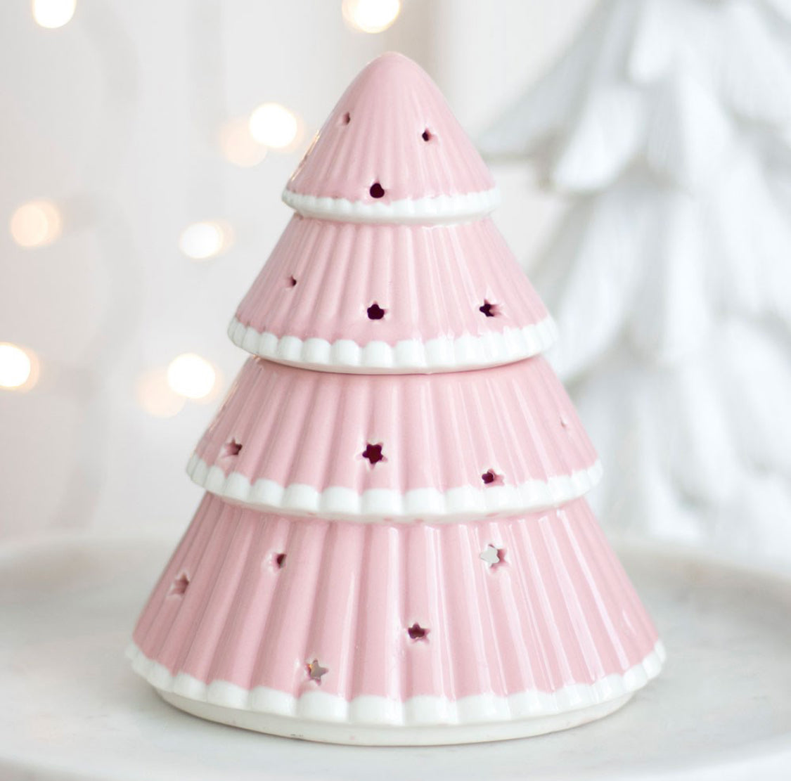 Pink Christmas Tree Ceramic Oil Burner / Wax Melt Warmer