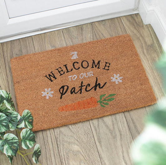 Welcome To Our Patch Veggie Carrots Daisy Rabbit Coir Non Slip Entrance Doormat
