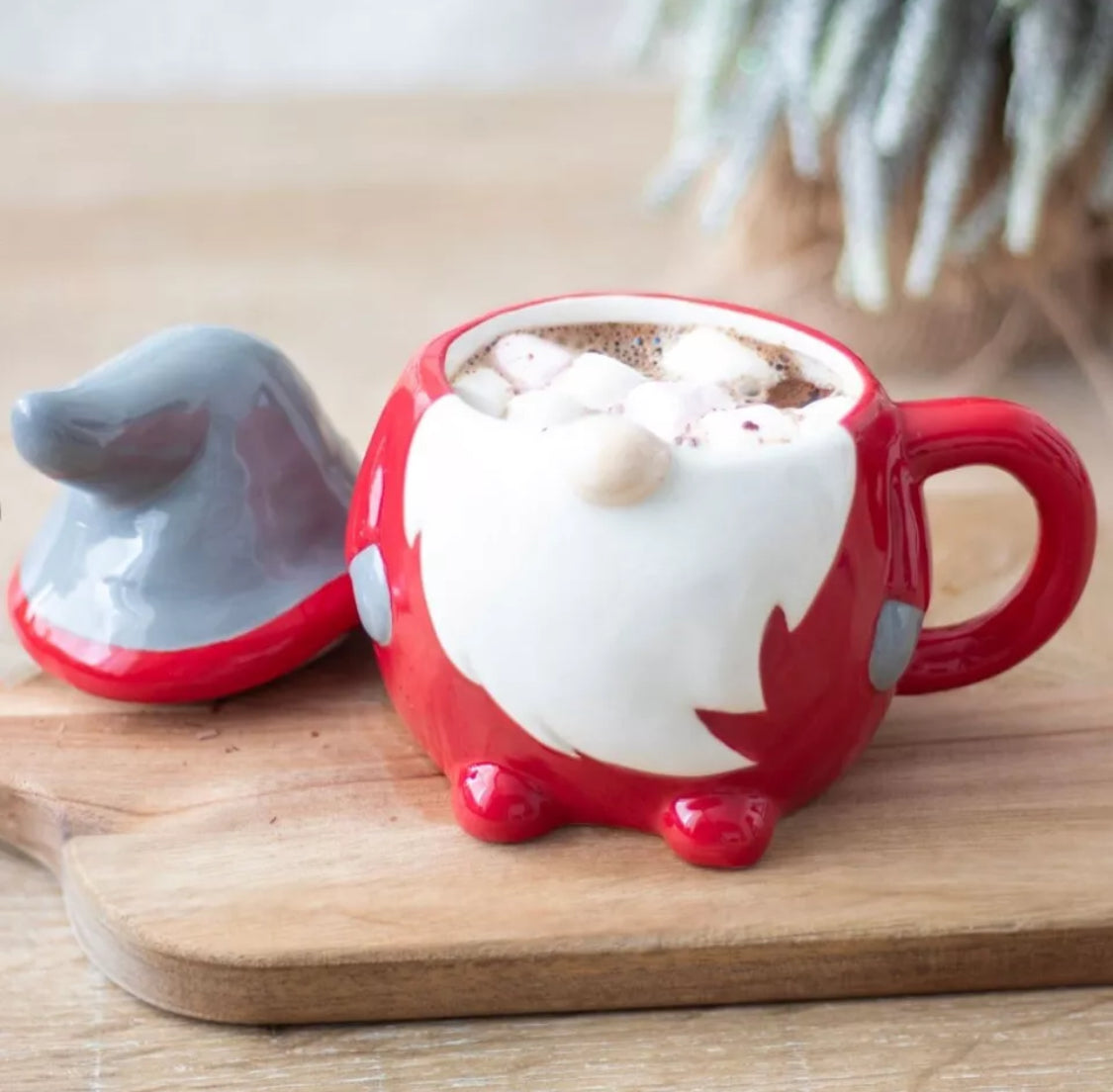 Festive Red & Grey Gonk Lidded Ceramic Novelty Mug