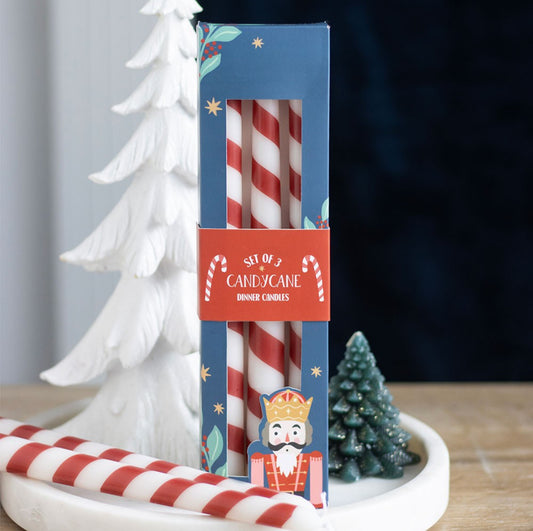 Festive Christmas Nutcracker Soldier Set Of 3 Taper Dinner Candles Candy Cane Print Festive Home Decor Gifts