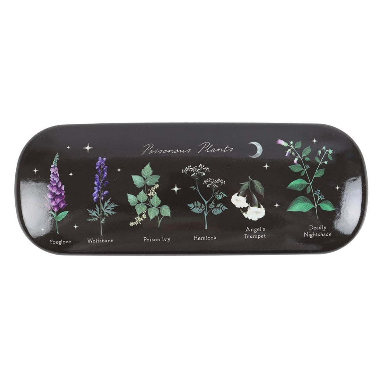 Poisonous Plants Botanical Glasses Case – Dark Botanical Hard Shell Eyeglasses Case with Cleaning Cloth