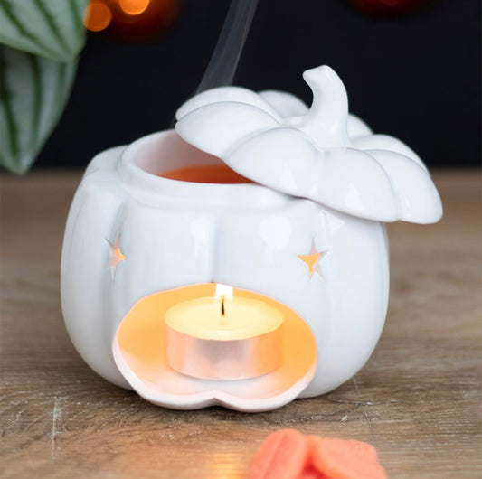 Autumn White Pumpkin Oil Burner Wax Melt Warmer Halloween Home Decor Ornament, Autumn Gifts