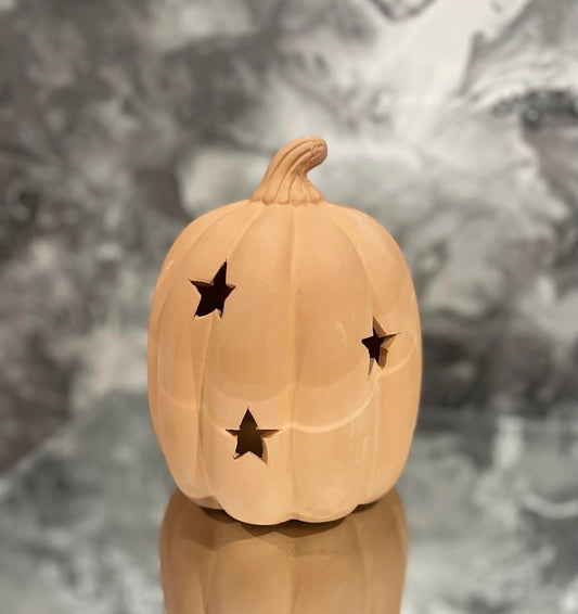 Terracotta Pumpkin Candle Holder – Star Cutout Tealight Holder, Autumn Home Decor, Halloween Ornament