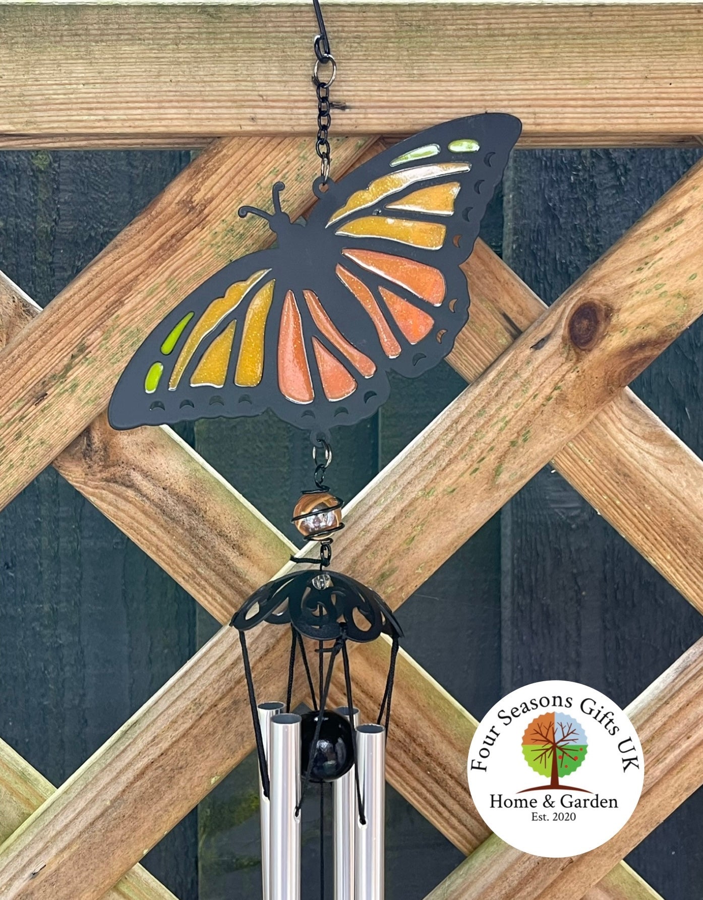 Beautiful Orange Butterfly Sun-catcher Wind chime With Crystal Effect Dropper