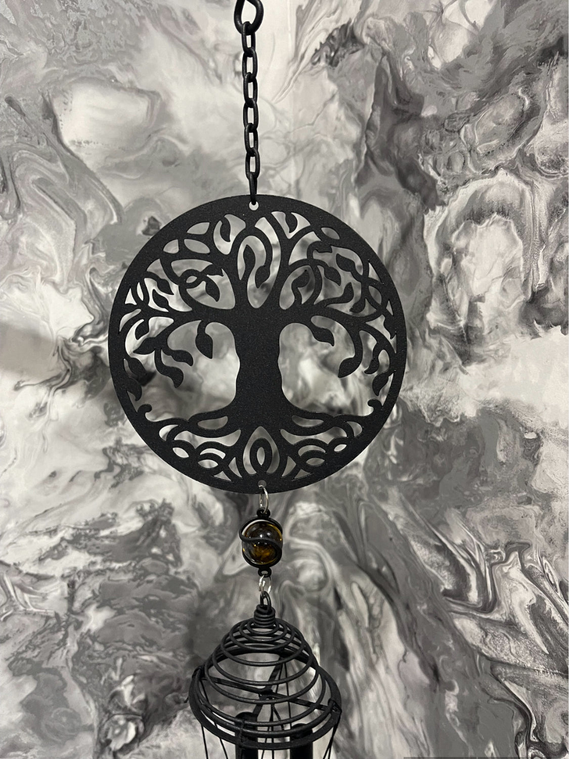 Tree Of Life Silhouette Design Windchime With Crystal Effect Dropper