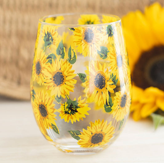Floral Sunflower Summer Design Stemless Wine Glass Gift