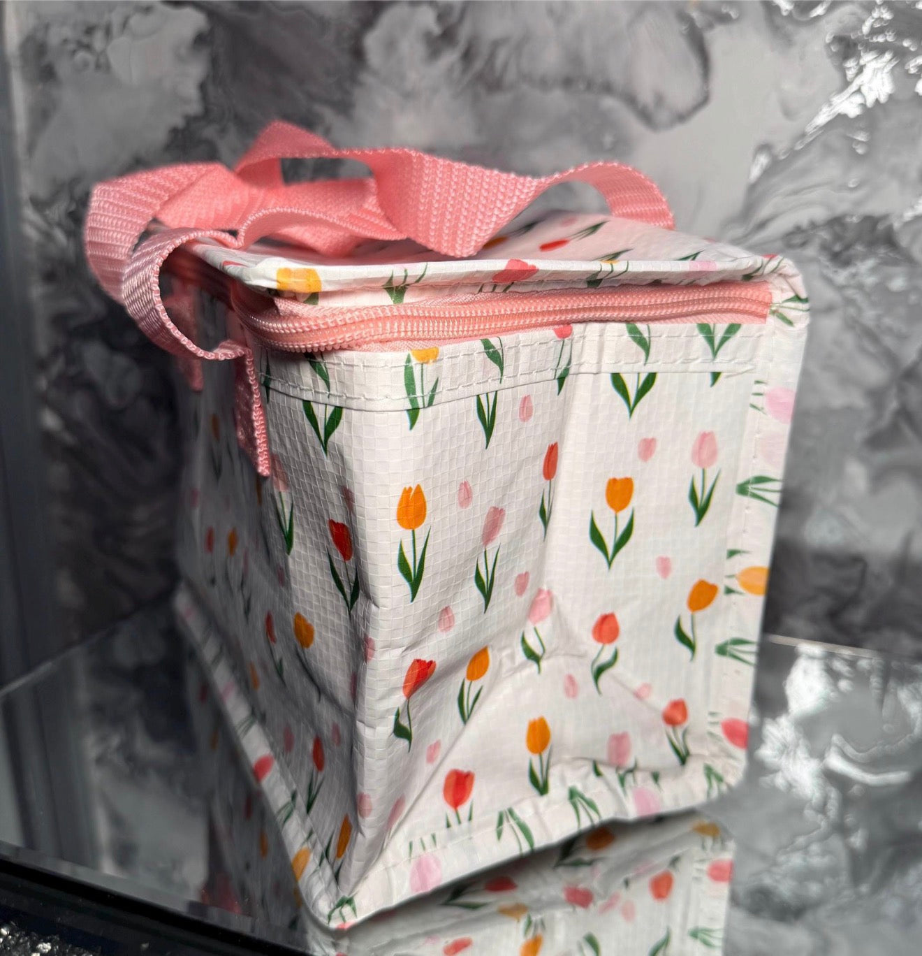 Floral Tulip Insulated Lunch Bag Made from Recycled Plastic | Reusable Lunch Tote | Eco Friendly Gift | Lunch Bag for Work School Picnics