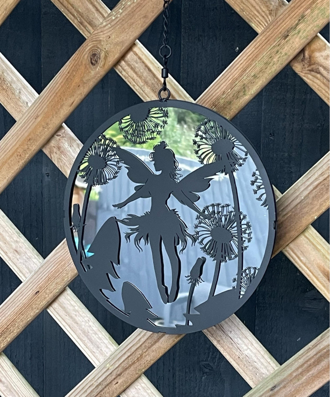 Fairy Silhouette Mirrored Wind Spinner Hanging Mirror Garden Decorative Ornament