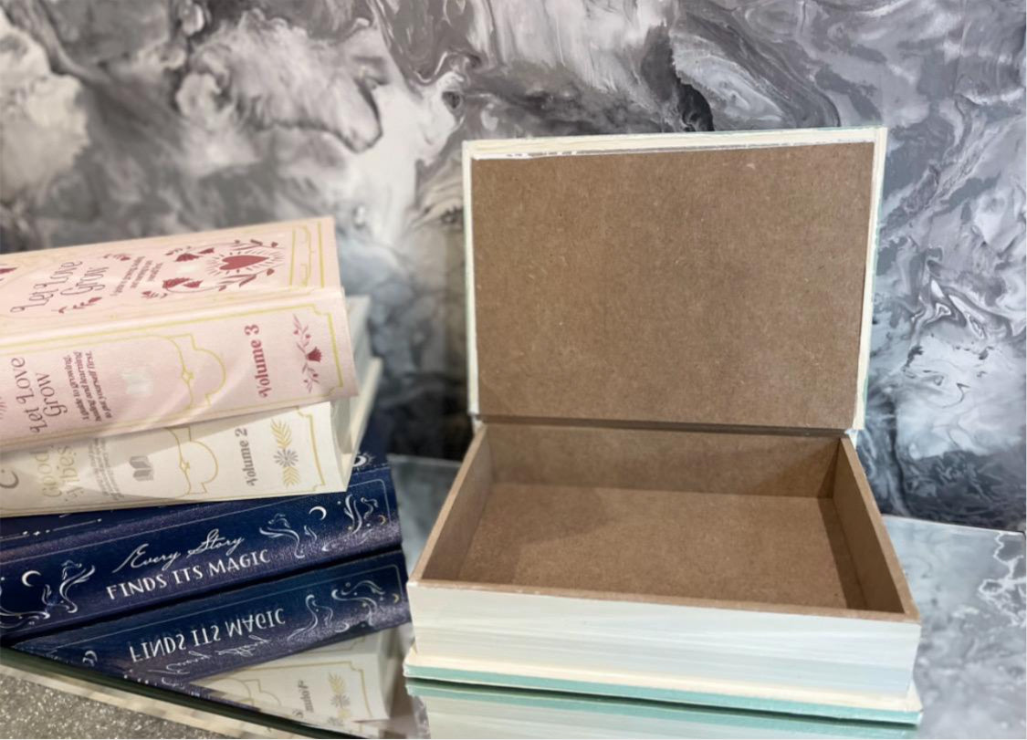Wooden Book Storage Box – Decorative Book Shaped Keepsake Box for Bookshelf Styling – Hidden Storage Gift for Book Lovers - 4 designs