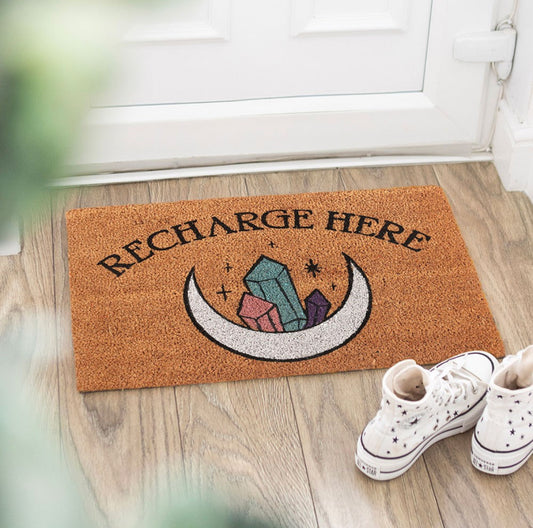 Spiritual Crystals Recharge Here Natural Coir Non Slip Welcome Doormat Home Gift