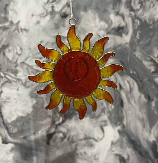 Red & Yellow Fiery Blazing Sun Sun-catcher Wind Spinner Light Catcher Window or Garden Hanging decoration