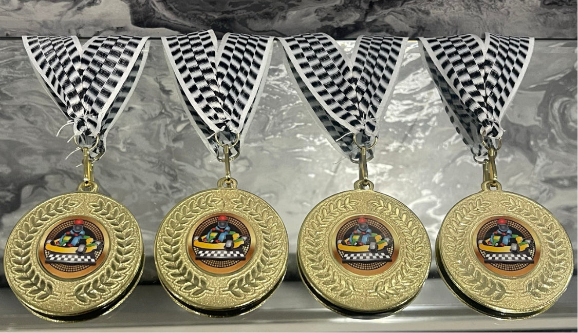 Go Karting Gold Party Medals, Single Medals & Multi Packs