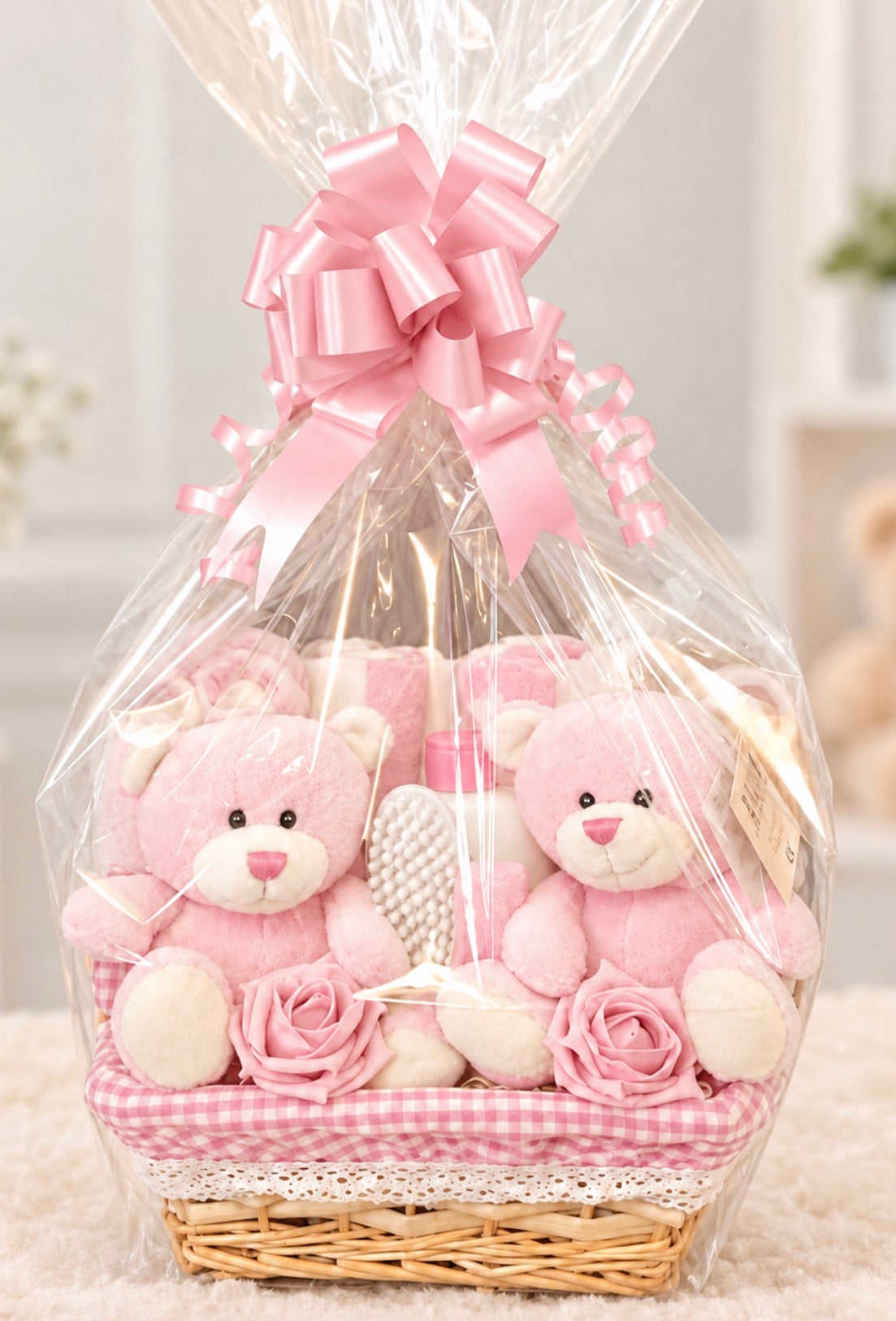 Twin Baby Hamper Gift Set with Teddy Bears – Unisex, Pink or Blue