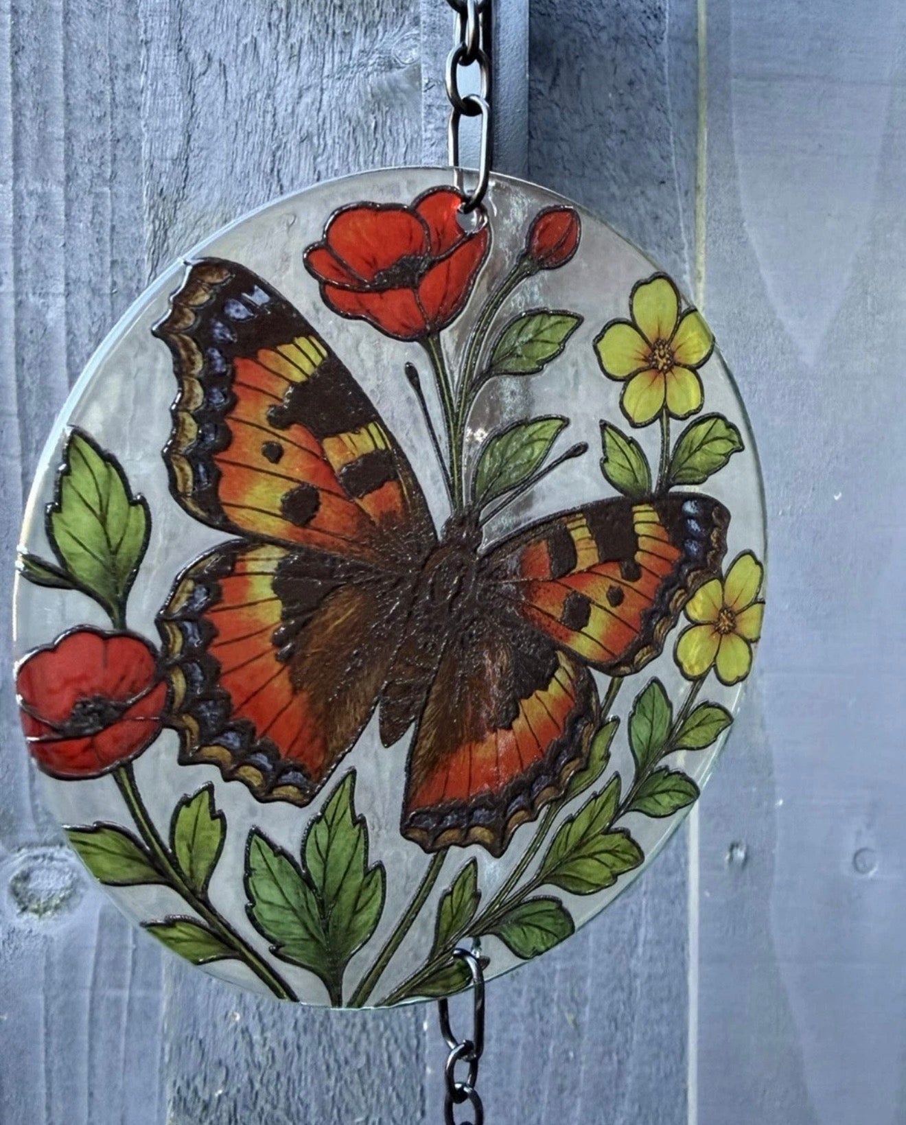 Triple Butterfly Stained Glass Suncatcher – Hanging Floral Garden Sun Catcher Decoration
