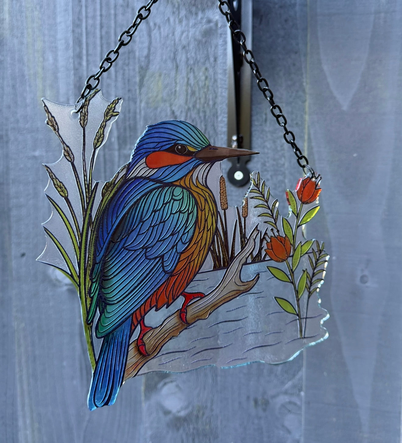 Kingfisher Suncatcher – Stained Glass Effect Hanging Window & Garden Bird Decoration Gift