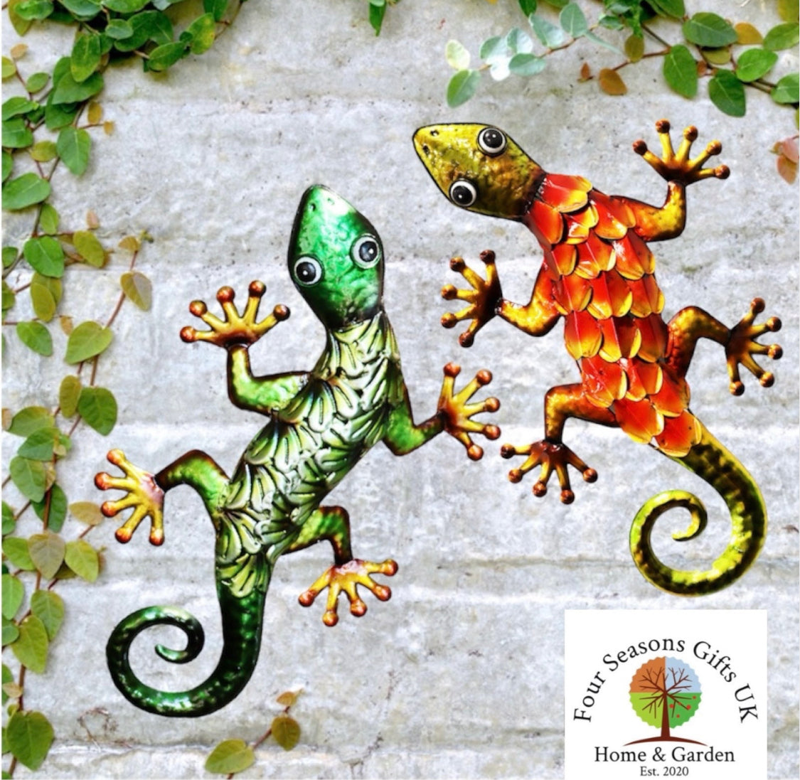 Decorative Gecko Metal Garden Wall Art Plaques, Brighten up Fences, Walls, Sheds, Summerhouses etc. - 2 Colours