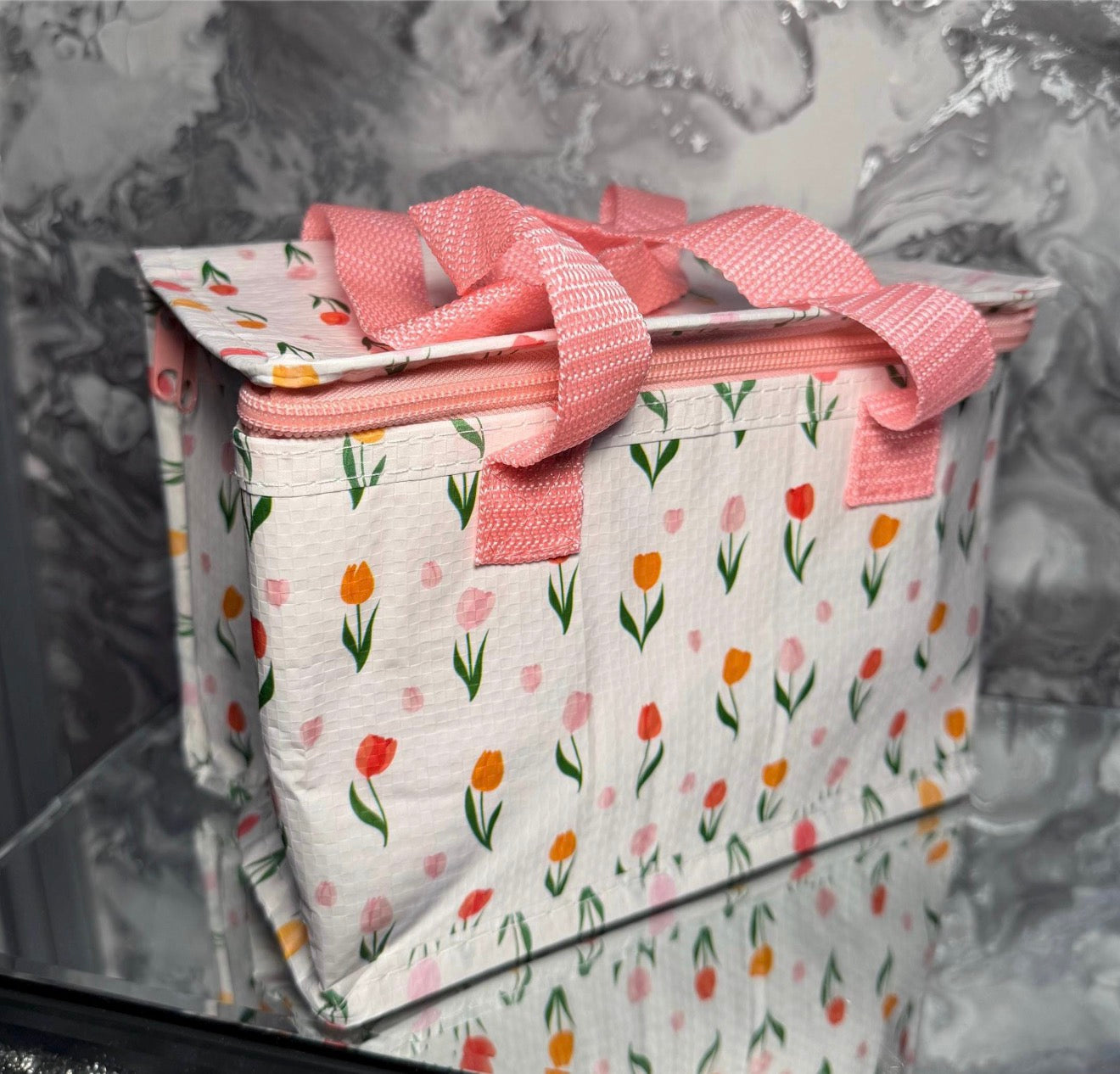 Floral Tulip Insulated Lunch Bag Made from Recycled Plastic | Reusable Lunch Tote | Eco Friendly Gift | Lunch Bag for Work School Picnics