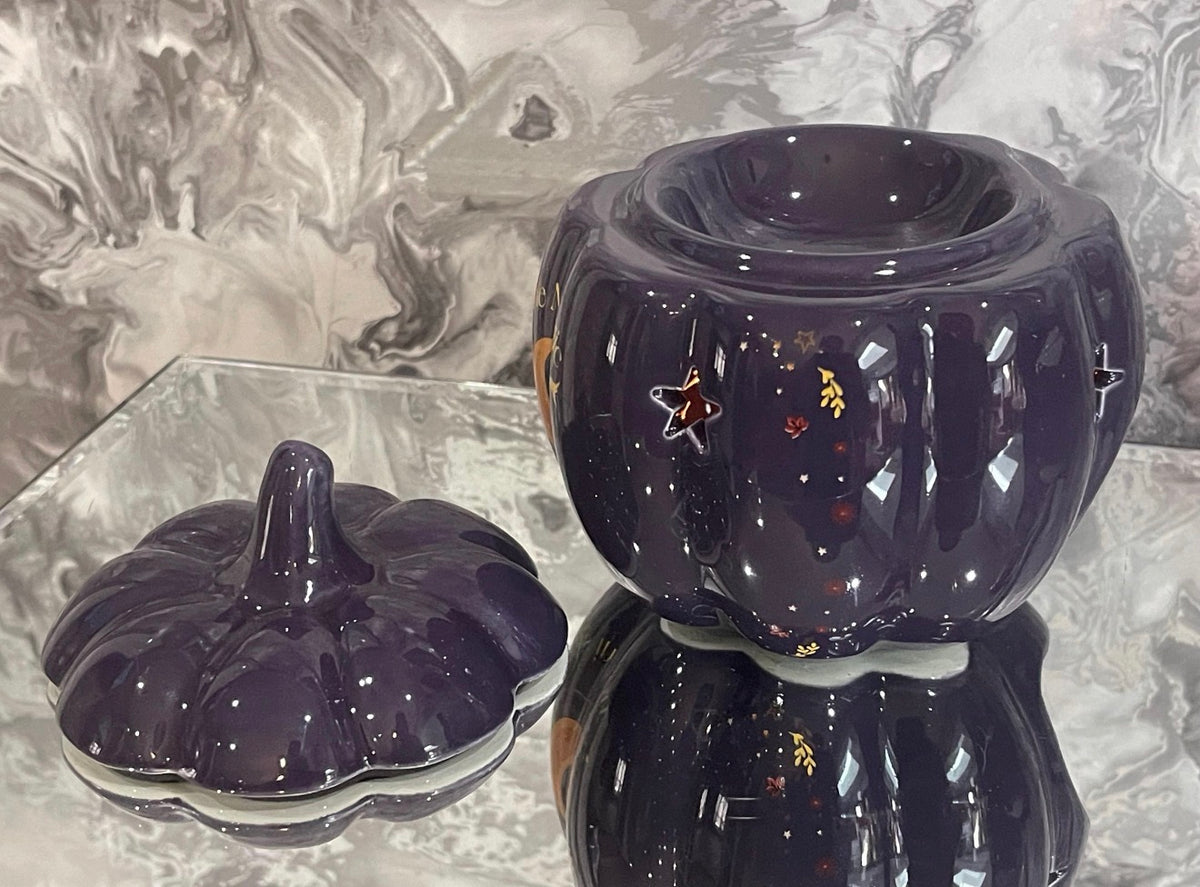 Ceramic Pumpkin Oil Burner – Moon & Stars Halloween Wax Melt Burner, Celestial Autumn Home Decor