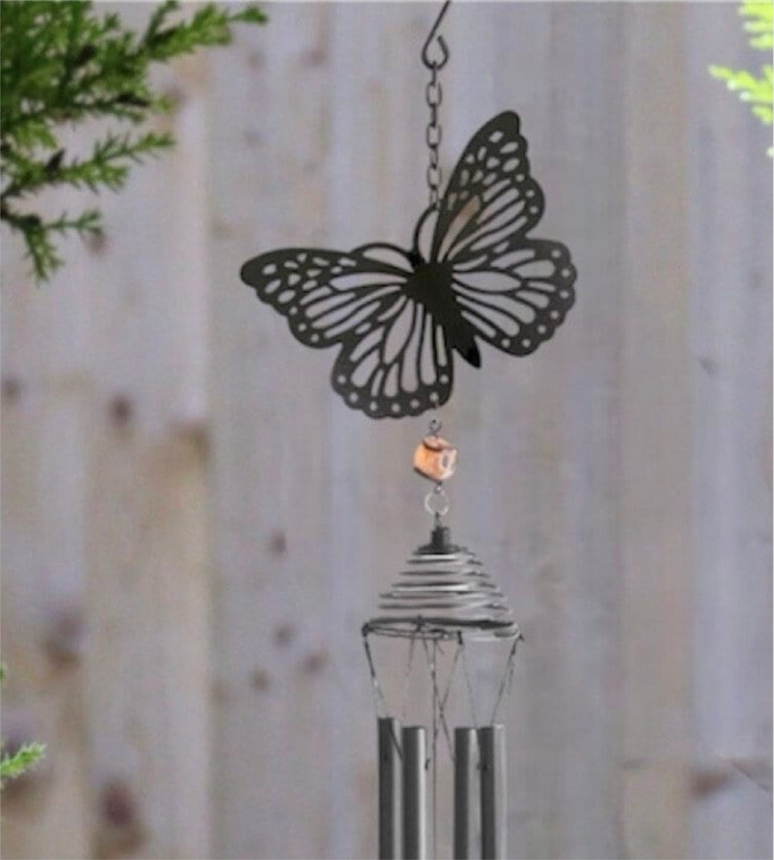 Beautiful Butterfly Silhouette Design Windchime With Crystal Effect Dropper