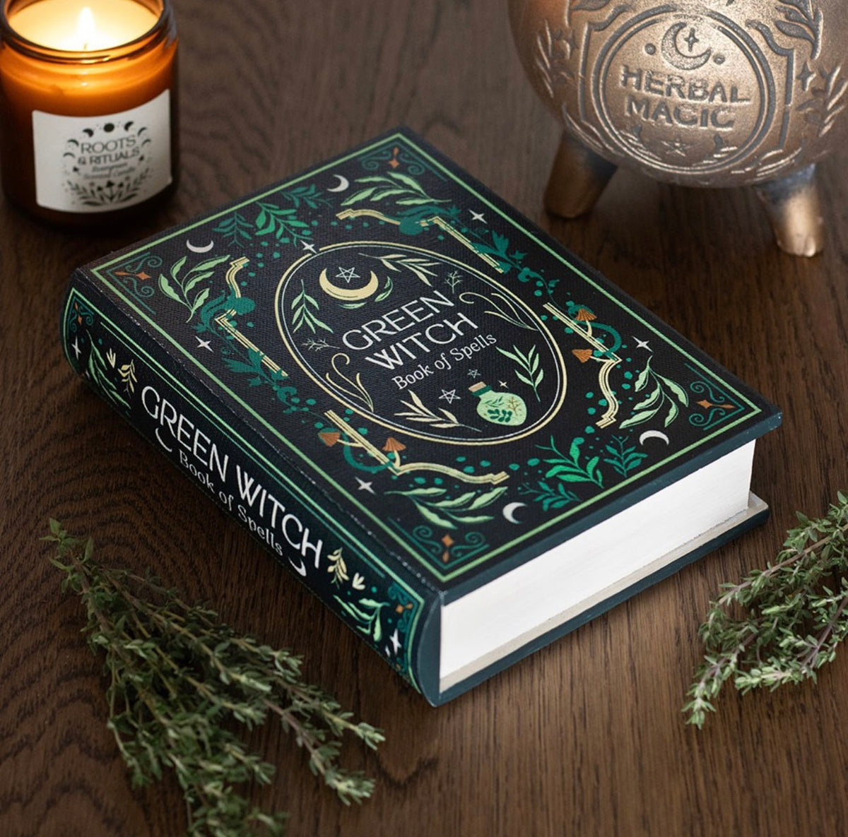 Green Witch Book of Spells Wooden Storage Box | Witchy Gift