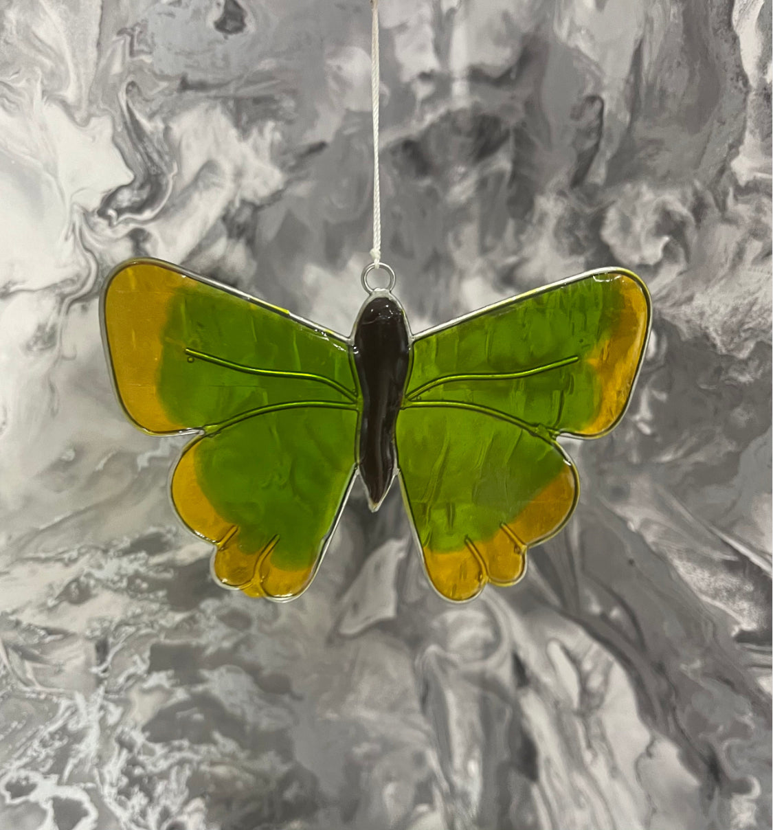 British Butterfly Green & Yellow Suncatcher Wind Spinner Light Catcher Window or Garden Hanging decoration