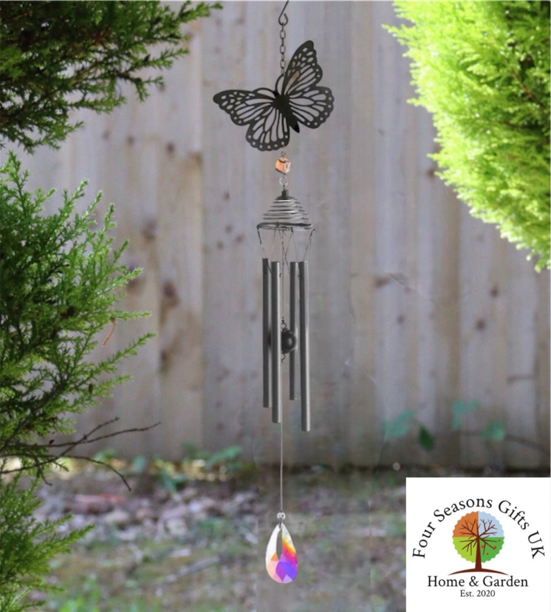 Beautiful Butterfly Silhouette Design Windchime With Crystal Effect Dropper