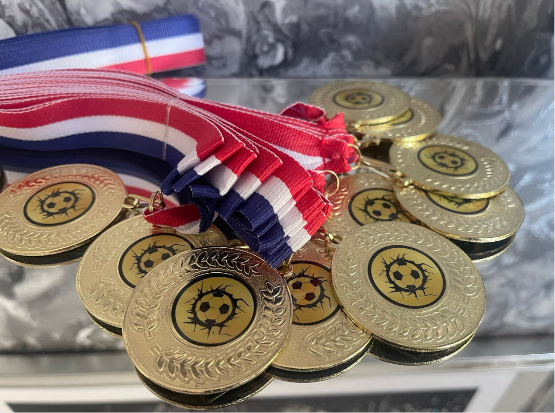 Gold Football Medals Party Favours Single Medals & Multi Packs