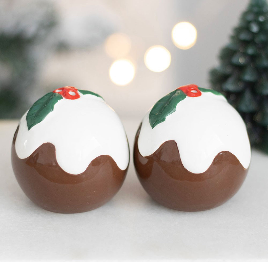 Novelty Christmas Pudding Ceramic Salt & Pepper Pots Cruet Set