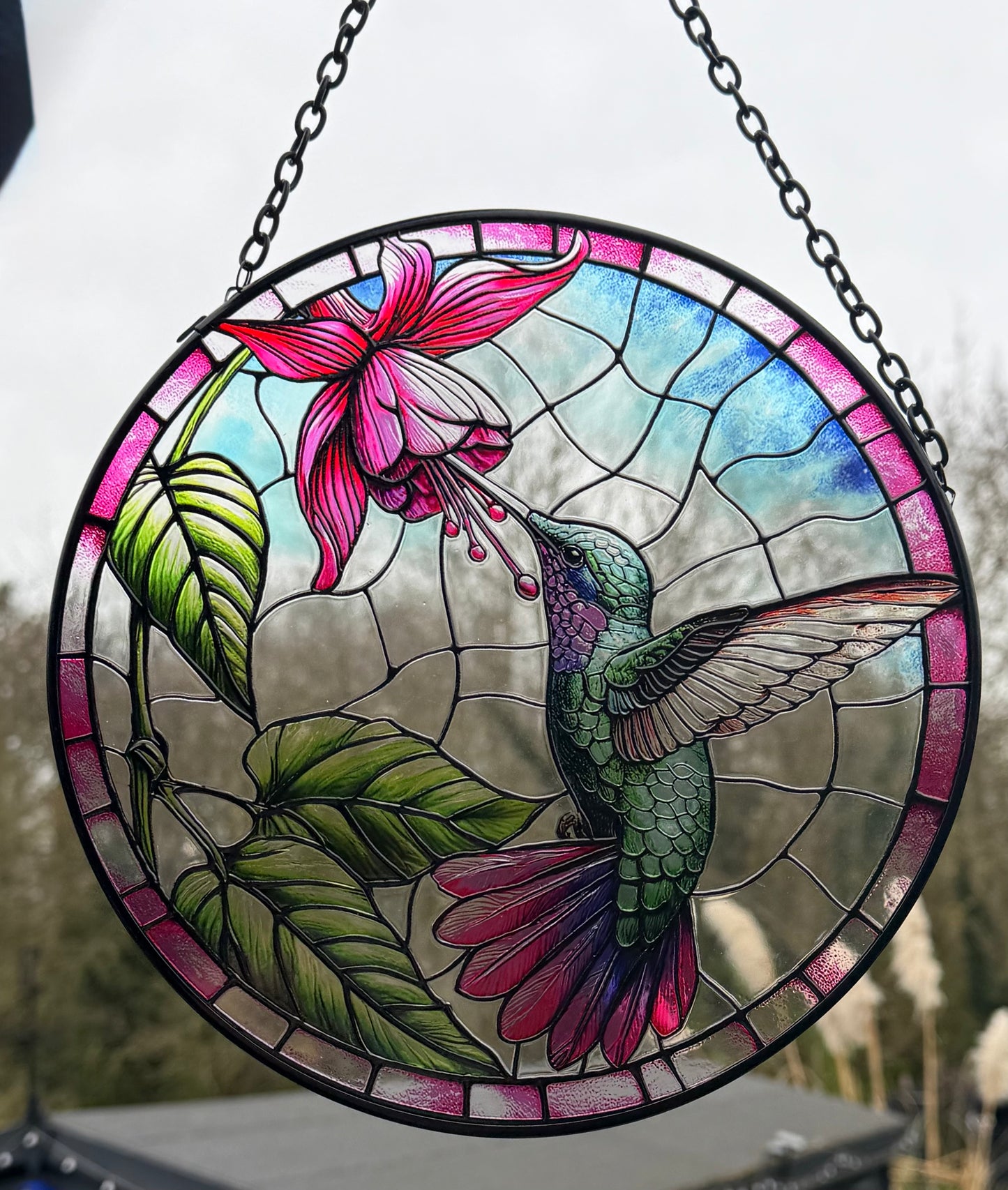 Hummingbird Suncatcher – Stained Glass Effect Hanging Window & Garden Decoration, Colourful Bird Sun Catcher Gardeners Gift