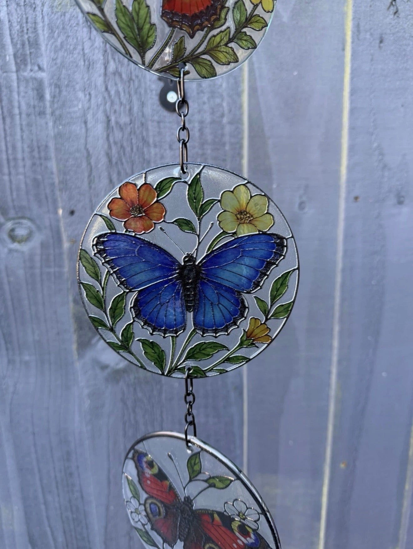 Triple Butterfly Stained Glass Suncatcher – Hanging Floral Garden Sun Catcher Decoration