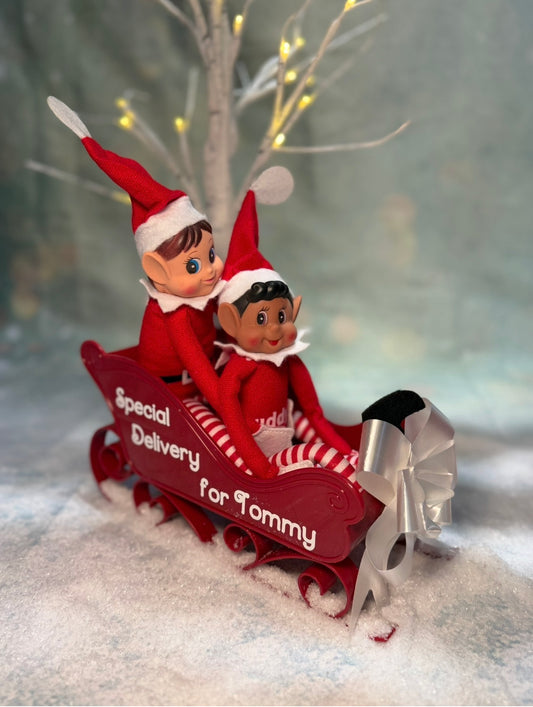 Personalised Christmas Elf Sleigh with 1 or 2 Elves