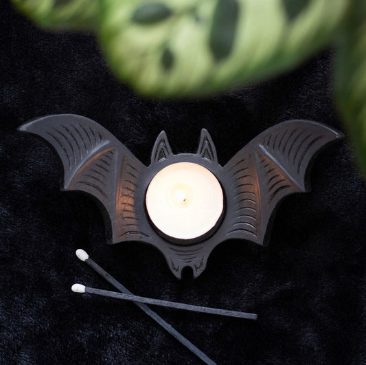 Black Bat Tealight Candle Holder – Gothic Halloween Decoration & Spooky Home Décor