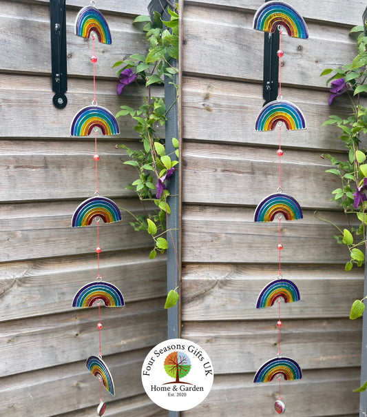 String of Stained Glass Effect Rainbow Suncatchers, Hanging Window Decoration, Mobile, Wind Spinner, Light Catcher Garden Ornament Sensory Garden Gifts