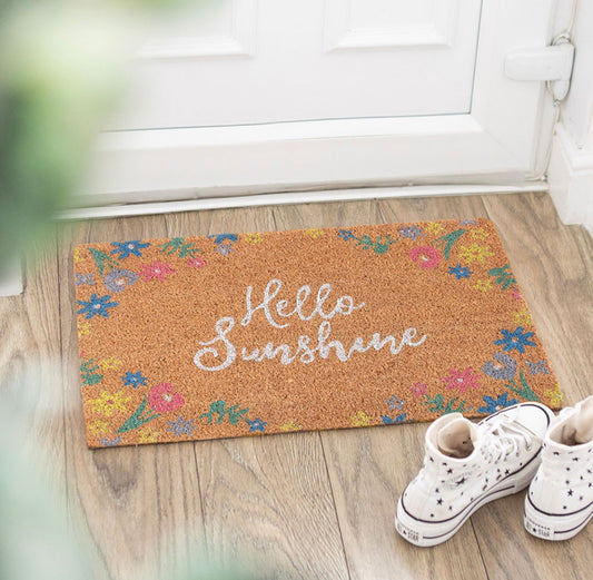 Hello Sunshine Floral Coir Non Slip Welcome Doormat Floor Rug Mat Decor Gifts