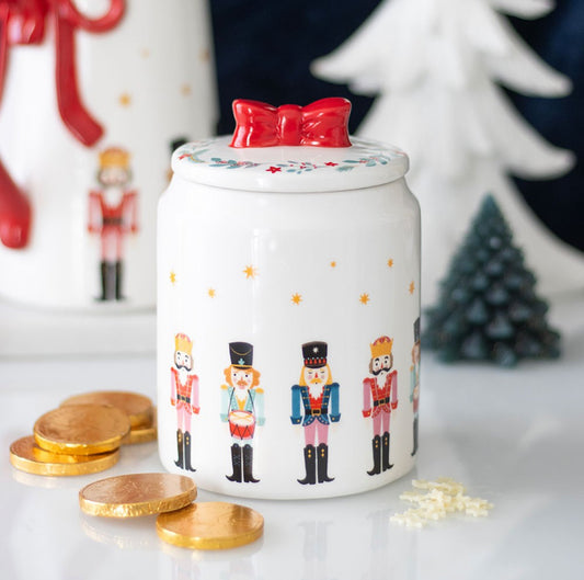 Christmas Nutcracker Soldier Print Ceramic Storage BiscuitTreat Jar Festive Kitchen Decor Gifts